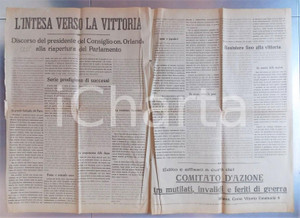 Documento originale, autentico 1918 WW1 Vittorio Emanuele ORLANDO Intesa verso la Vittoria Manifesto cm 83 x 58 1
