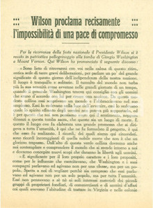 Documento originale, autentico 1918 WW1 Presidente USA Woodrow WILSON Nessuna pace di compromesso con PRUSSIA 1