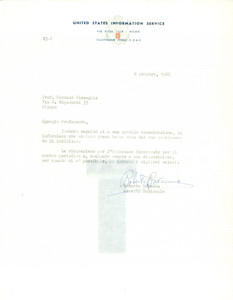 Manoscritto, lettera originale 1960 MILANO United States Information Service registra cambio di indirizzo 1