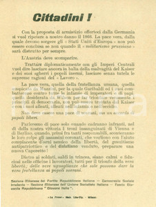 Documento originale, autentico 1918 MILANO PROPAGANDA WW1 Si parlerà di pace dopo sconfitta del REICH Volantino 1