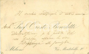 Autografo originale 1910 ca MILANO Architetto Oreste BENEDETTI Biglietto condoglianze AUTOGRAFO 1