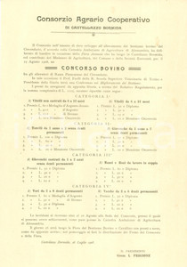 Documento originale, autentico 1908 CASTELLAZZO BORMIDA AL Concorso bovino Concorso Agrario Cooperativo 1