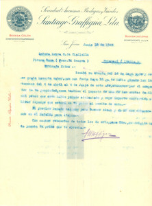 Manoscritto, lettera originale 1923 SAN JUAN ARGENTINA Santiago GRAFFIGNA Sociedad Anonima Bodegas ViÃ±edos 1
