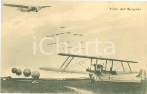 Cartolina originale da collezione 1930 ca MILANO TALIEDO Velivoli biplani in volo in squadrone Cartolina FP NV 1