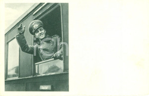 Cartolina originale da collezione 1940 ca GERMANIA Ufficiale nazista sul treno in vagone fumatori Fotocartolina 1
