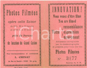 Materiale pubblicitario d’epoca 1930 ca VICHY F Photos filmÃ©es L. CHENAT au Grand Casino Opuscolo 1