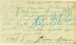 Documento originale, autentico 1890 CATANZARO Editore Gioacchino MAZZOCCA ordina vermuth MARTINI & ROSSI 1