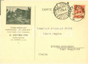 Cartolina originale da collezione 1934 CHENEBOURG SWITZERLAND Etablissement horticole FLORAIRE Henry CORREVON 1