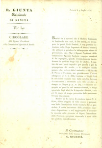 Documento originale, autentico 1836 VERBANIA PALLANZA Precauzioni contro il colera che domina in LOMBARDIA 1