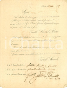 Documento originale, autentico 1845 TORINO SocietÃ  STUARDI & PEROTTI si basa su lealtÃ  ed esattezza Lettera 1