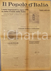 Documento originale, autentico 1943 WW2 IL POPOLO D ITALIA Aspra lotte sul fronte della SICILIA Giornale 1