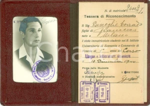 Oggetto da collezione cartaceo 1944 VENEZIA R. Istituto Economia e Commercio Tessera Corrado BISCEGLIO 1