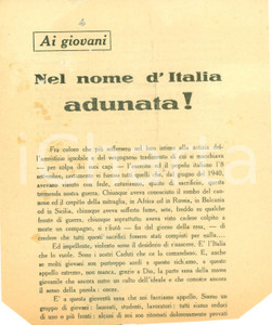 Documento originale, autentico 1944 WW2 PROPAGANDA RSI Appello ai giovani per la rinascita dell ITALIA 1
