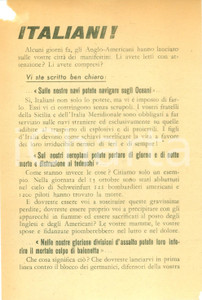 Documento originale, autentico 1944 WW2 PROPAGANDA AEREA RSI Angloamericani vogliono usarci come scudi umani 1