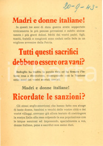 Documento originale, autentico 1943 WW2 PROPAGANDA AEREA RSI Madri e donne, sostenete la GERMANIA contro USA! 1