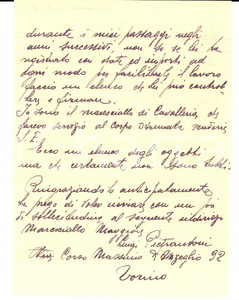 Manoscritto, lettera originale 1936 TORINO Maresciallo Luigi PIETRANTONI in separazione dalla moglie Lettera 1