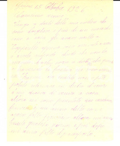 Manoscritto, lettera originale 1926 GENSAC F Per me é finito il soldato e addio Italia Lettera Luigi CRAVERO 1