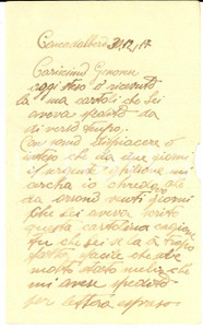 Manoscritto, lettera originale 1917 WW1 CONCADALBERO PD Lettera di un ricercato dai carabinieri a un amico 1