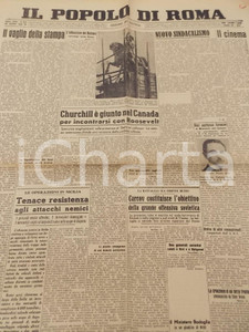 Giornale, rivista storica 1943 WW2 IL POPOLO DI ROMA RSI Arrivo di CHURCHILL in Canada Giornale 1