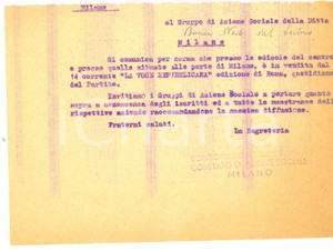 Documento originale, autentico 1945 PARTITO REPUBBLICANO MILANO Volantino pro vendita LA VOCE REPUBBLICANA 1