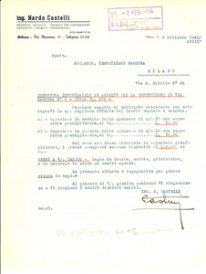 Documento originale, autentico 1940 MILANO Ing. Nardo CASTELLI Prodotti chimici Preventivo copertura 1
