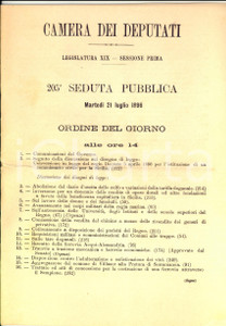 Documento originale, autentico 1896 CAMERA DEI DEPUTATI Legislatura XIX  Ordine del giorno Dazio zolfo 1