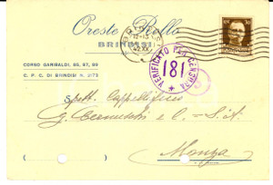 Cartolina originale da collezione 1942 BRINDISI Oreste ROLLO Cappelli Cartolina commerciale FG VG 1