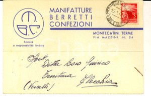 Cartolina originale da collezione 1947 MONTECATINI TERME SocietÃ  Manifatture Berretti Confezioni Cartolina FG 1