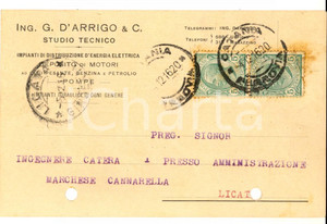 Cartolina originale da collezione 1916 CATANIA Ing. G. D ARRIGO & C. Studio tecnico Cartolina intestata 1