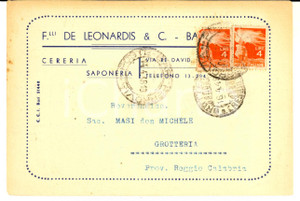Cartolina originale da collezione 1948 BARI F.lli DE LEONARDIS & C. Cereria e saponeria Cartolina INTESTATA FG 1