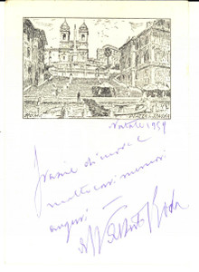 Autografo originale 1959 ROMA Biglietto Generale Alberto RODA Piazza di Spagna Autografo 1