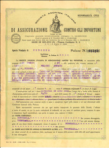 Documento originale, autentico 1926 CODOGNO SocietÃ  Anonima Italiana Assicurazione Infortuni Polizza BELLONI 1