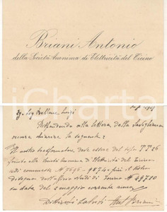Oggetto da collezione cartaceo 1919 Biglietto da visita Antonio BRIANI SocietÃ  Anonima ElettricitÃ  del Ticino 1