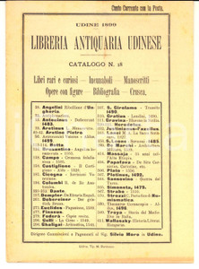 Libro, pubblicazione d epoca 1899 UDINE Libreria Antiquaria Udinese  Catalogo libri rari e curiosi nÂ° 18 1