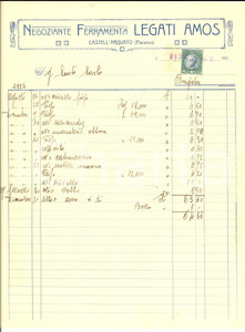 Documento originale, autentico 1928 CASTELL ARQUATO PC Amos LEGATI Negoziante ferramenta Fattura intestata 1