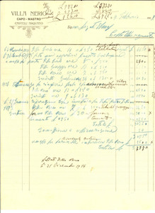 Documento originale, autentico 1927 CASTELL ARQUATO PC Capomastro Nerio VILLA  Conto manoscritto 1