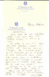 Autografo originale 1952 Lettera Roberto LUCIFREDI Sottosegretario Presidenza Consiglio AUTOGRAFO 1
