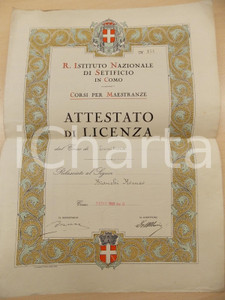 Oggetto da collezione cartaceo 1930 COMO Istituto Nazionale Setificio  Licenza tessitore Romeo BIANCHI 1