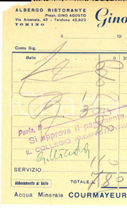 Documento originale, autentico 1930 ca TORINO via Arsenale  Albergo ristorante GINO AGOSTO Conto 1