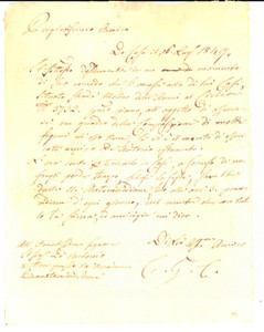 Documento originale, autentico 1849 MILANO Conte Giuseppe CONSOLE chiede consulenza al pittore DE ANTONIO 1