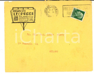 Materiale pubblicitario d’epoca 1940 ca STORIA POSTALE MILANO EDIZIONI LEONARDI Busta viaggiata L. 25 1