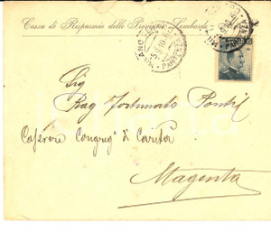 Materiale pubblicitario d’epoca 1910 MILANO Cassa di Risparmio delle PROVINCIE LOMBARDE Busta 15 cent. 1