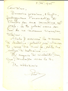 Autografo originale 1945 TORINO Ettore DESDERI invita per una merendina sul prato AUTOGRAFO 1