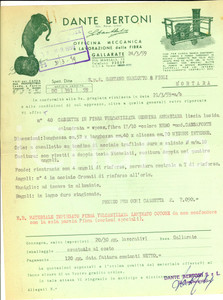 Documento originale, autentico 1959 GALLARATE VA Officina meccanica Dante BERTONI Preventivo cassette 1