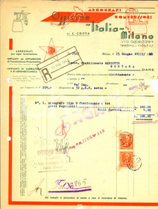 Documento originale, autentico 1940 MILANO OFFICINE ITALIA Areografi e compressori Fattura intestata 1