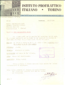 Documento originale, autentico 1960 TORINO Istituto Profilattico Italiano  Preventivo su carta intestata 1