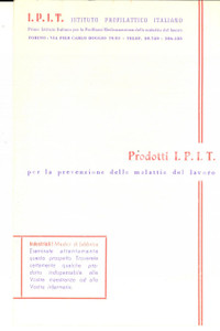 Materiale pubblicitario d’epoca 1960 TORINO Istituto Profilattico Italiano Listino prodotti malattie del lavoro 1
