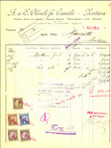 Documento originale, autentico 1940 MORTARA PV A. & E. OLIVELLI fu Camillo  Lavori in cemento Fattura 1