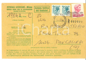 Cartolina originale da collezione 1979 STORIA POSTALE REPUBBLICA Raccomandata L. 1000 +  striscia Lire 70 1