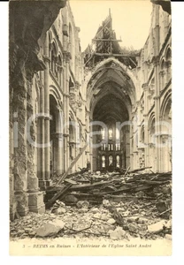 Cartolina originale da collezione 1920 ca GRANDE GUERRE REIMS F Intérieur église SAINT ANDRE  Carte postale FP 1